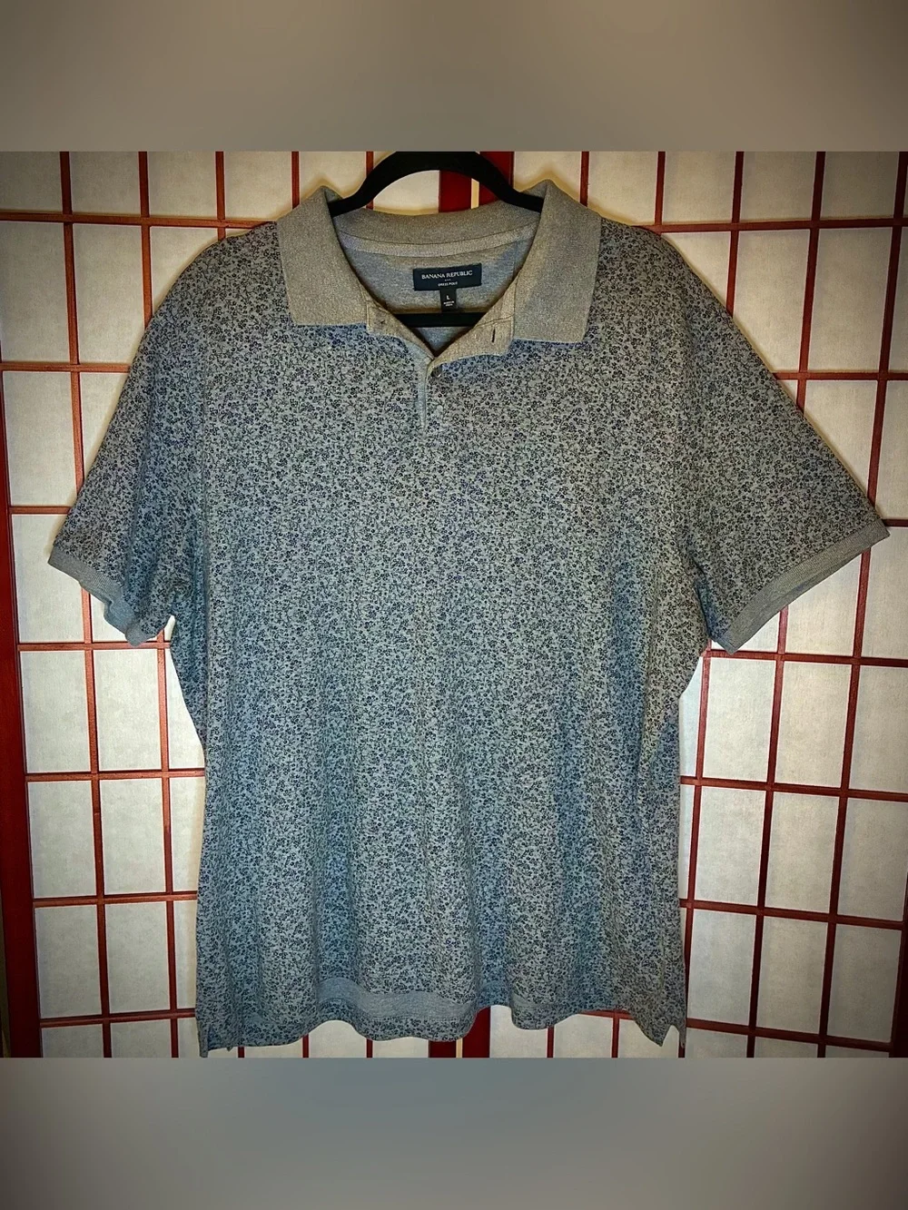 Banana Republic Men’s Gray-Blue Micro Floral Polo